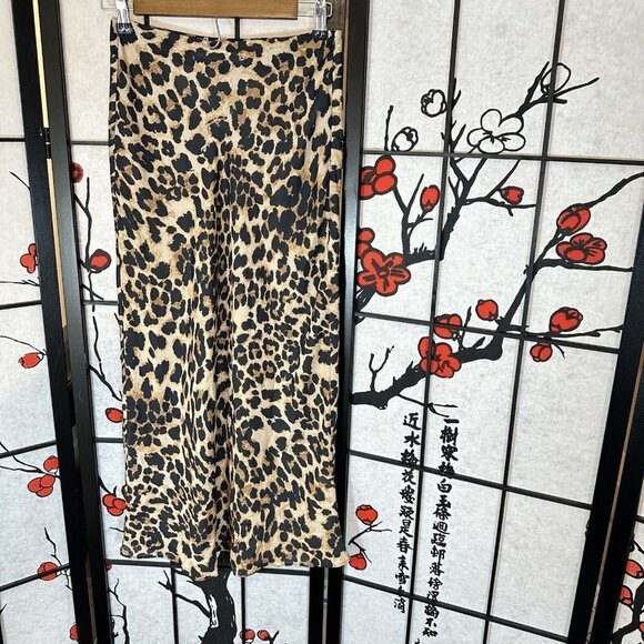 Amanda Uprichard Midi Skirt Leopard Cheetah Print Brown Black Womens Size S